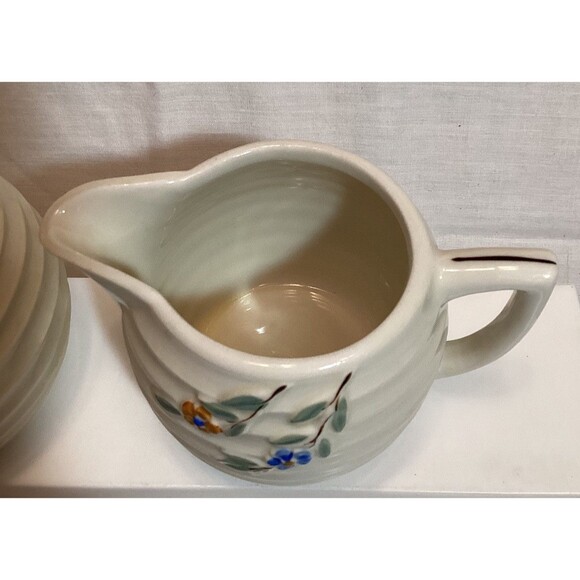 Vitreous Porcelain China Beehive Style Creamer & Sugar Bowl With Uranium Glaze - Picture 9 of 16